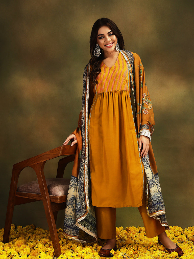 NAINA- YELLOW 3 PIECE SUIT SET Ethnics Sets stylefables   