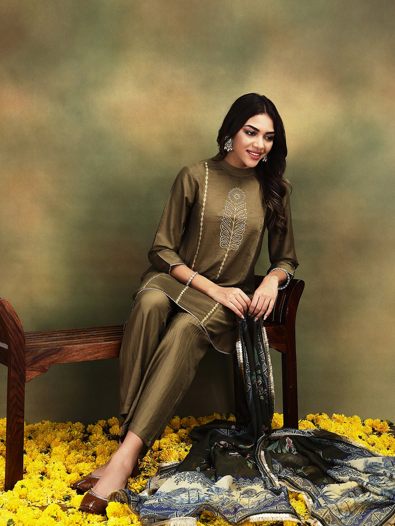 NAAZ- GREEN 3 PIECE SUIT SET Ethnics Sets stylefables   