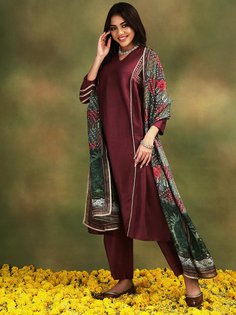 ISHQ- MAROON 3PICE SUIT SET Ethnics Sets stylefables   