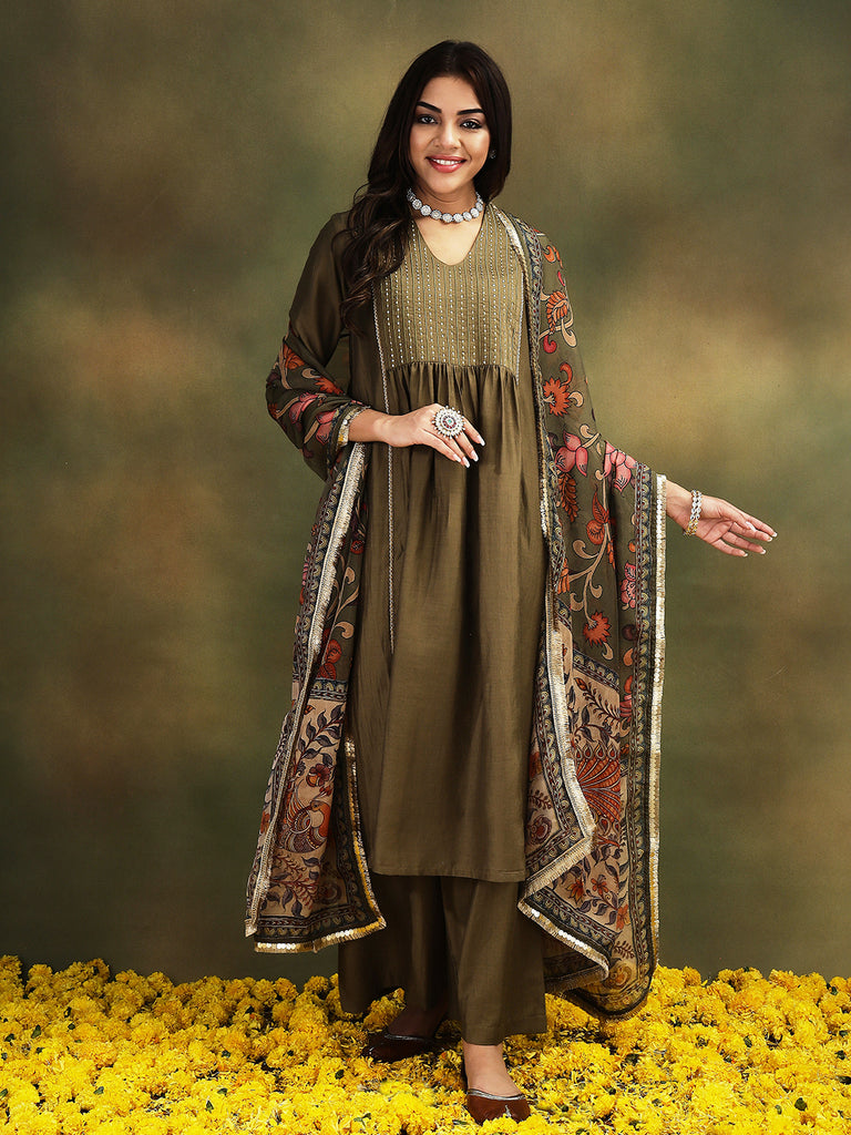 NAINA- GREEN 3 PIECE SUIT SET Ethnics Sets stylefables   