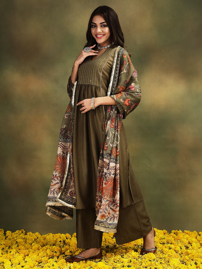 NAINA- GREEN 3 PIECE SUIT SET Ethnics Sets stylefables   