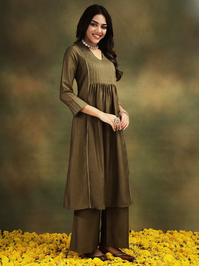 NAINA- GREEN 3 PIECE SUIT SET Ethnics Sets stylefables   