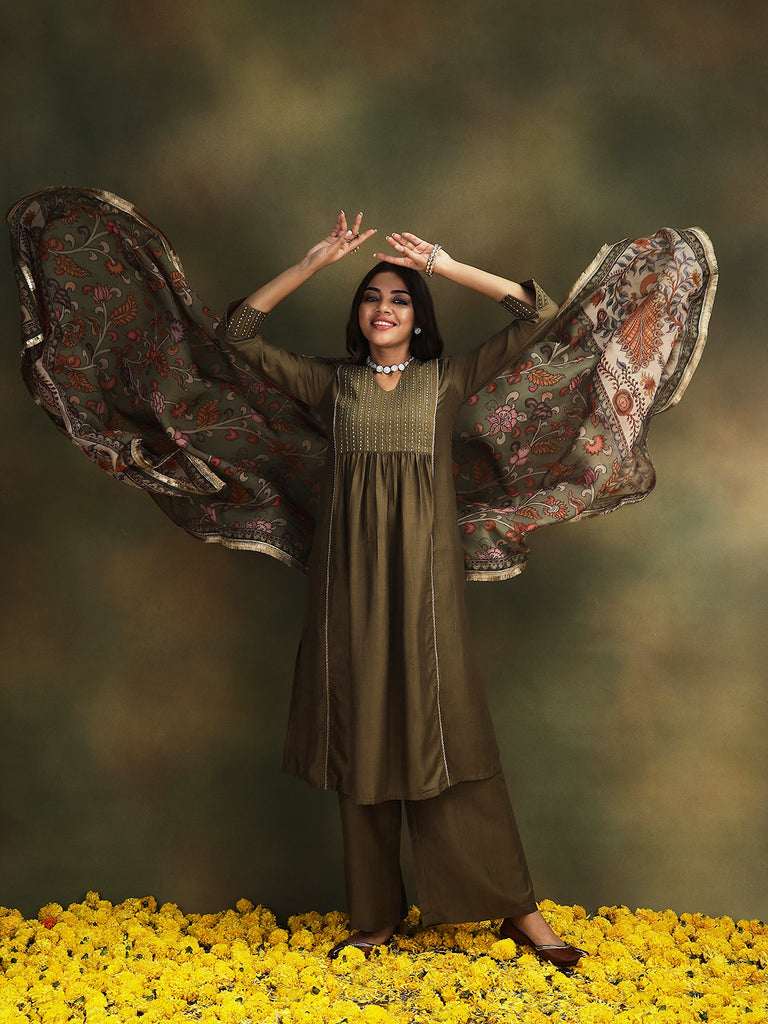 NAINA- GREEN 3 PIECE SUIT SET Ethnics Sets stylefables   