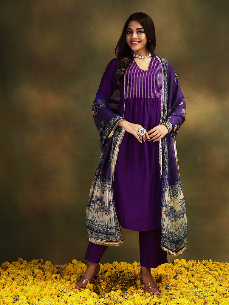 NAINA- PURPLE 3 PIECE SUIT SET Ethnics Sets stylefables   