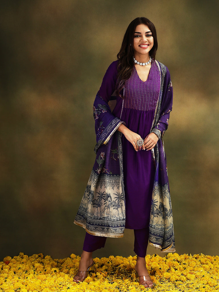 NAINA- PURPLE 3 PIECE SUIT SET Ethnics Sets stylefables   