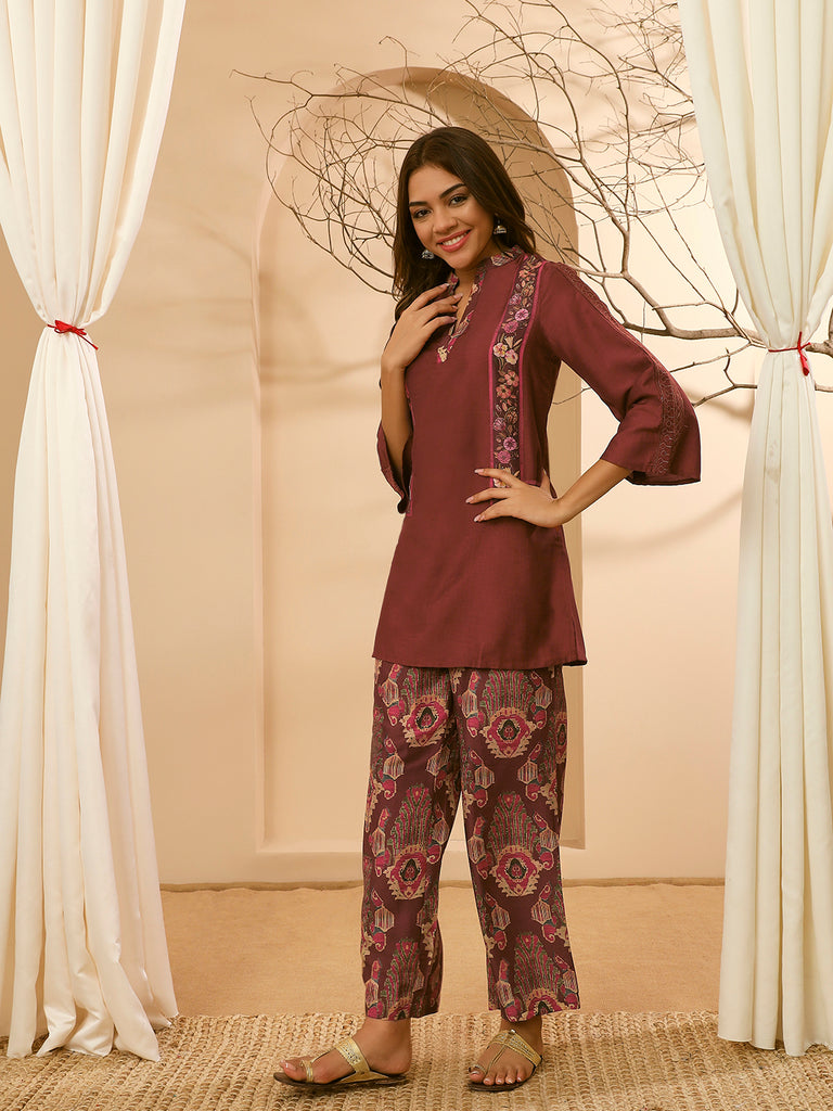 SITARA- BROWN COORD SET Zara Silk Coords stylefables   