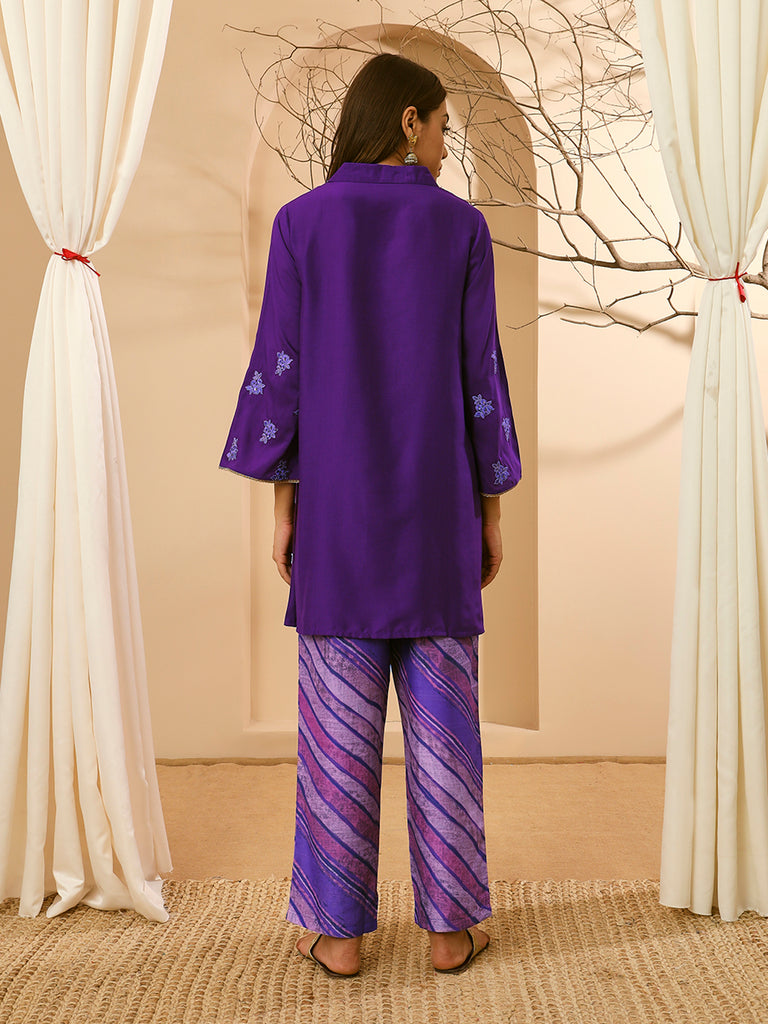 GULNAZ- PURPLE COORD SET Zara Silk Coords stylefables   