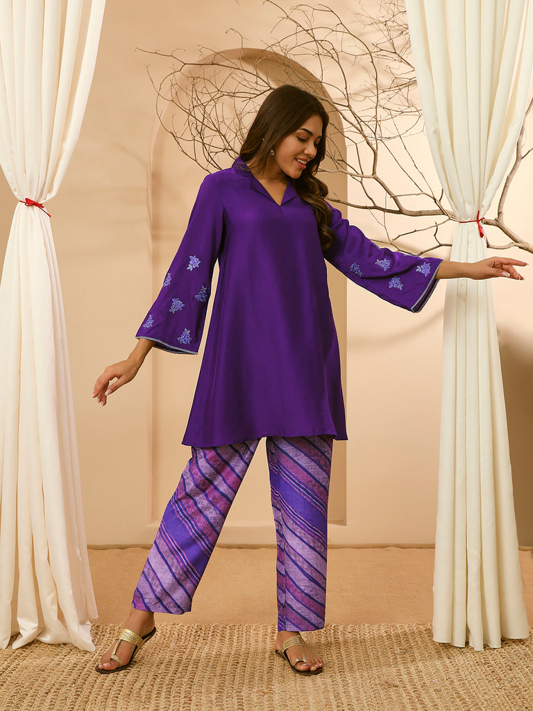 GULNAZ- PURPLE COORD SET Zara Silk Coords stylefables   