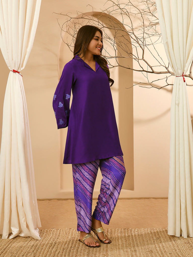 GULNAZ- PURPLE COORD SET Zara Silk Coords stylefables   