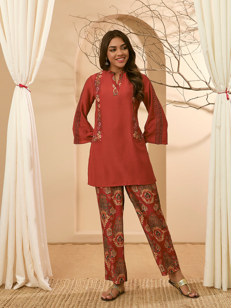 SITARA- RUST COORD SET Zara Silk Coords stylefables   