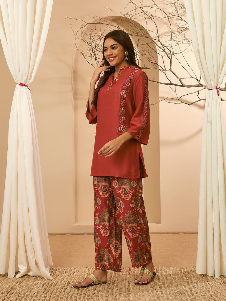 SITARA- RUST COORD SET Zara Silk Coords stylefables   