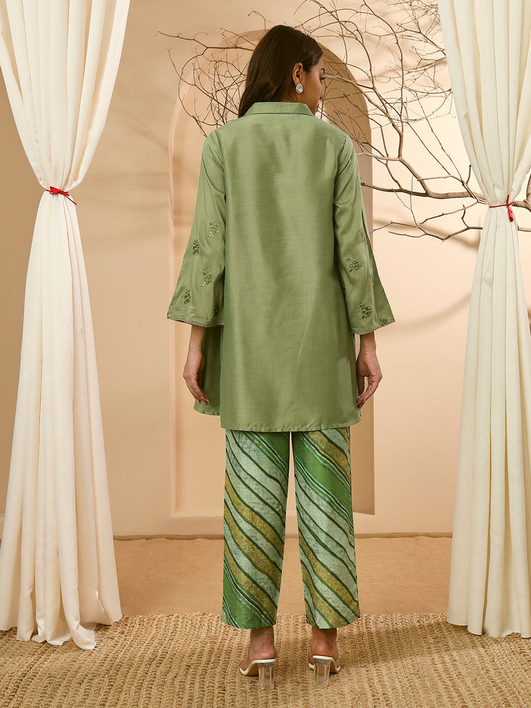 GULNAZ- GREEN COORD SET Zara Silk Coords stylefables   