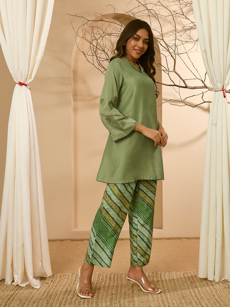 GULNAZ- GREEN COORD SET Zara Silk Coords stylefables   