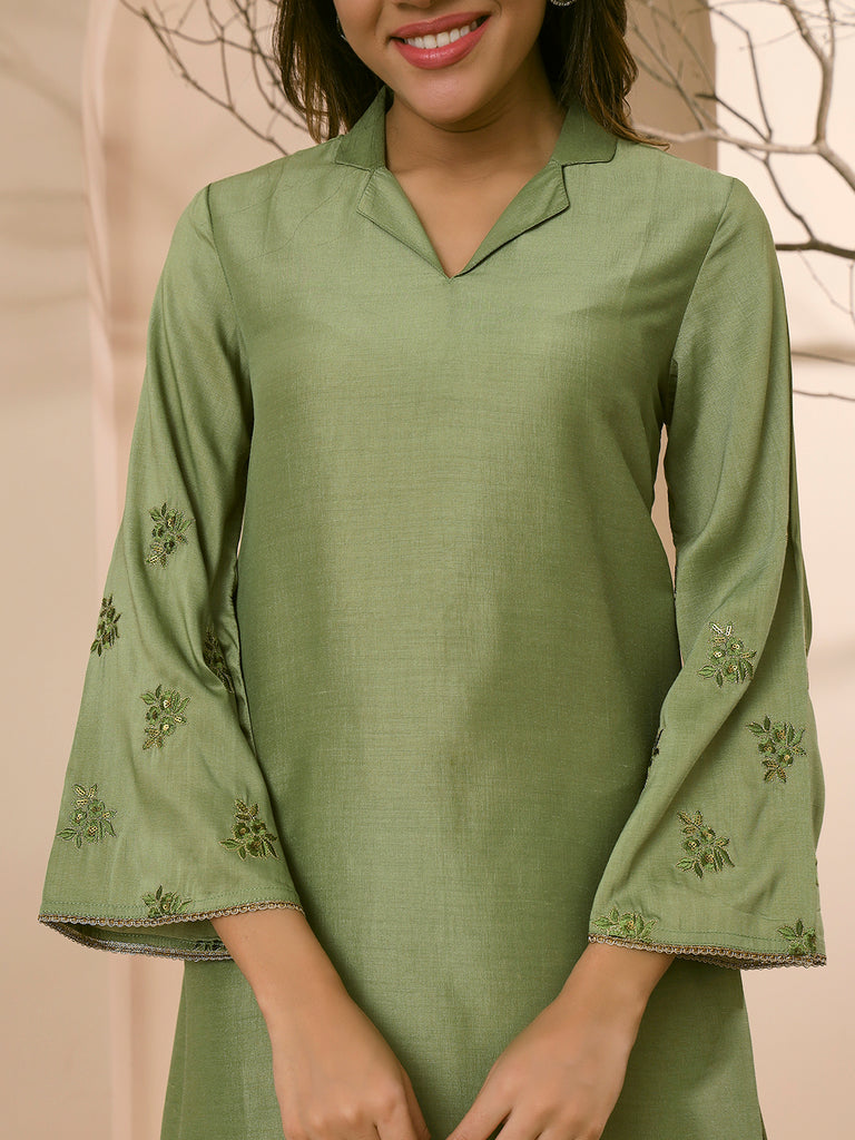 GULNAZ- GREEN COORD SET Zara Silk Coords stylefables   