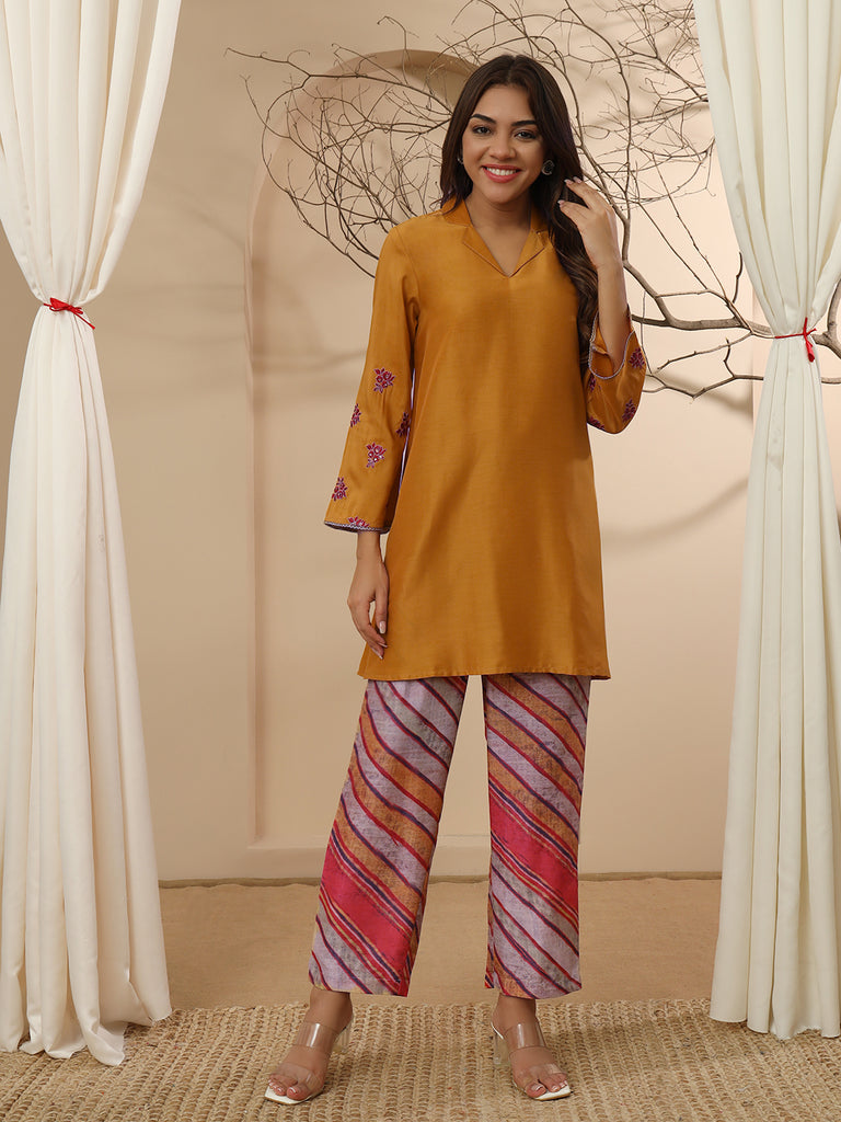 GULNAZ- YELLOW COORD SET Zara Silk Coords stylefables   