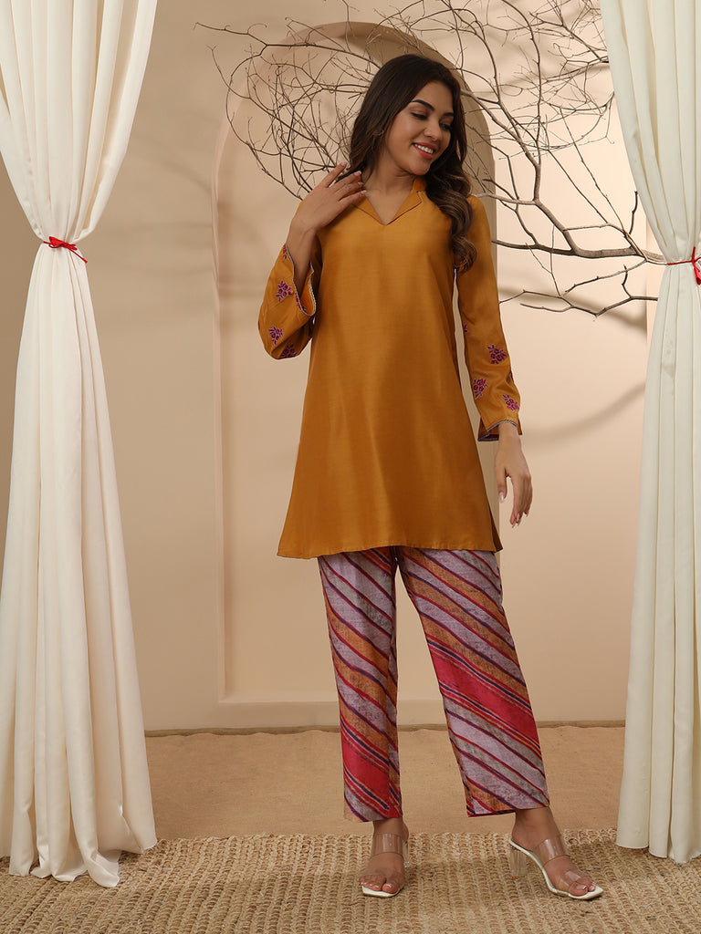 GULNAZ- YELLOW COORD SET Zara Silk Coords stylefables   