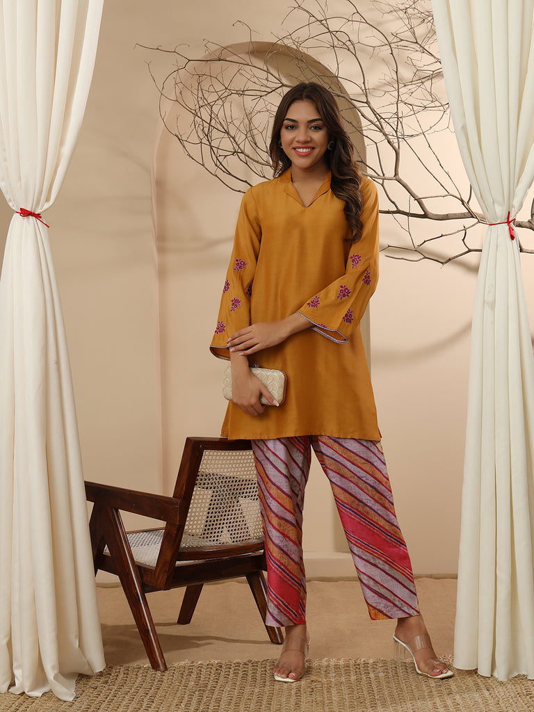 GULNAZ- YELLOW COORD SET Zara Silk Coords stylefables   