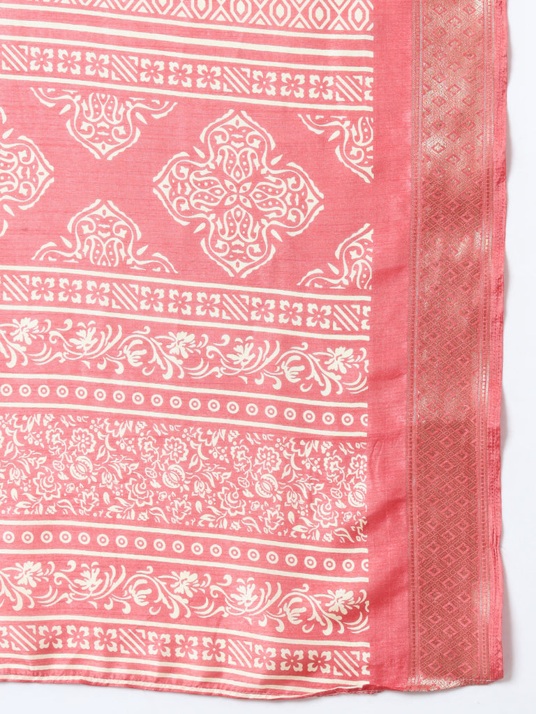 VANZA- CORAL SILK ZARI BORDER SAREE Cotton Saree stylefables   