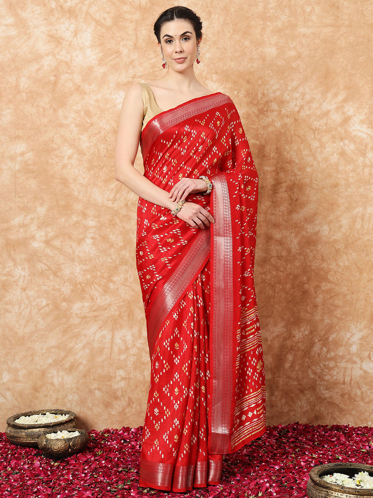 VANZA- RED SILK WITH ZARI BORDER SAREE Cotton Saree stylefables   