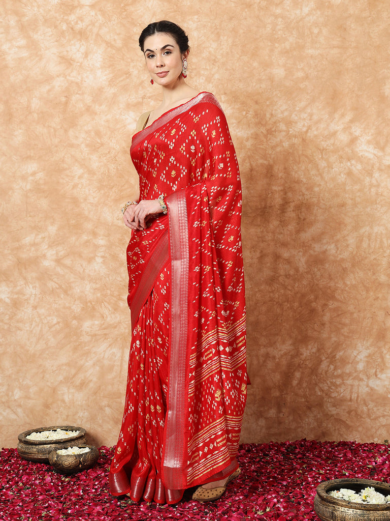 VANZA- RED SILK WITH ZARI BORDER SAREE Cotton Saree stylefables   