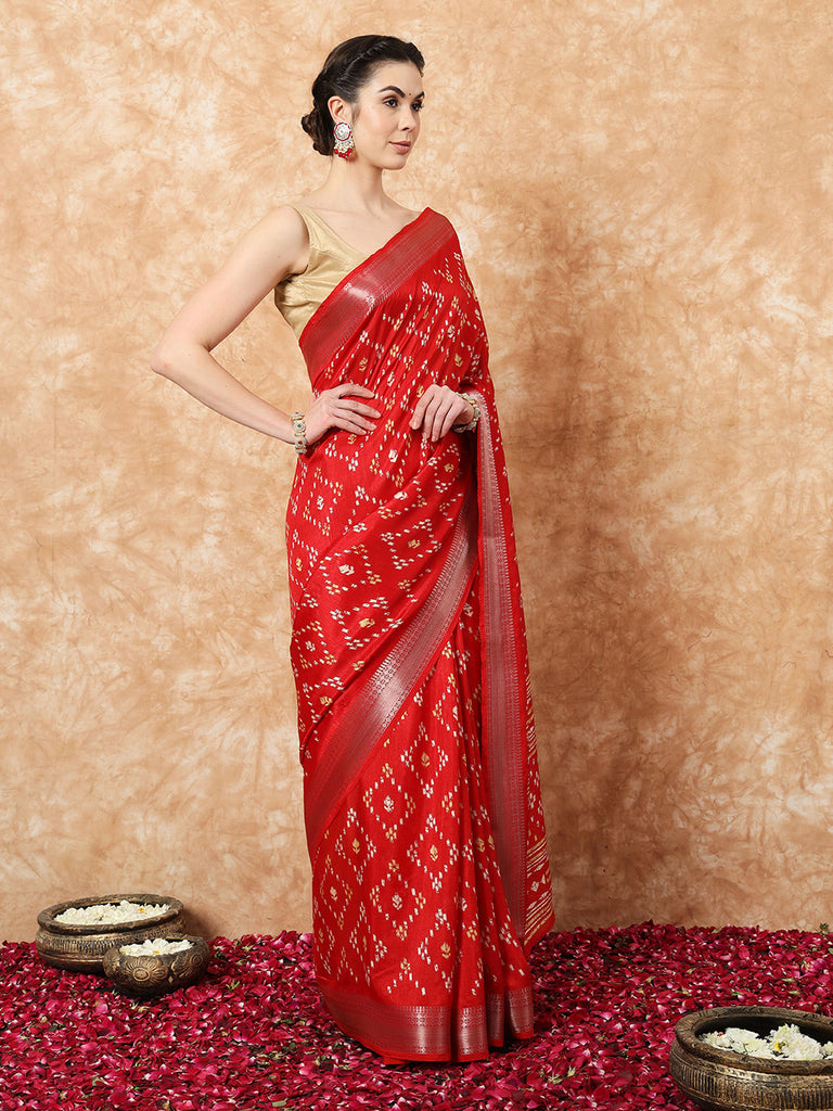 VANZA- RED SILK WITH ZARI BORDER SAREE Cotton Saree stylefables   