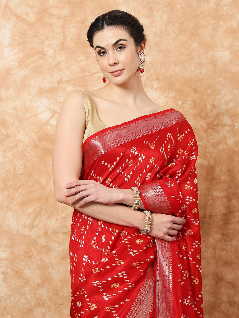 VANZA- RED SILK WITH ZARI BORDER SAREE Cotton Saree stylefables   