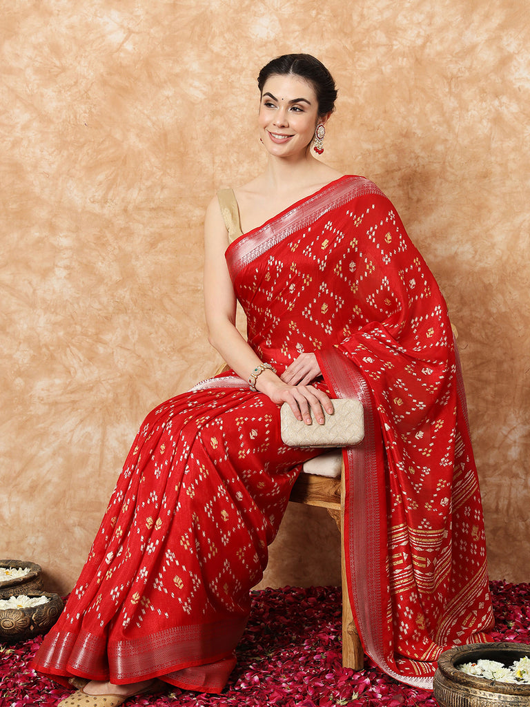 VANZA- RED SILK WITH ZARI BORDER SAREE Cotton Saree stylefables   