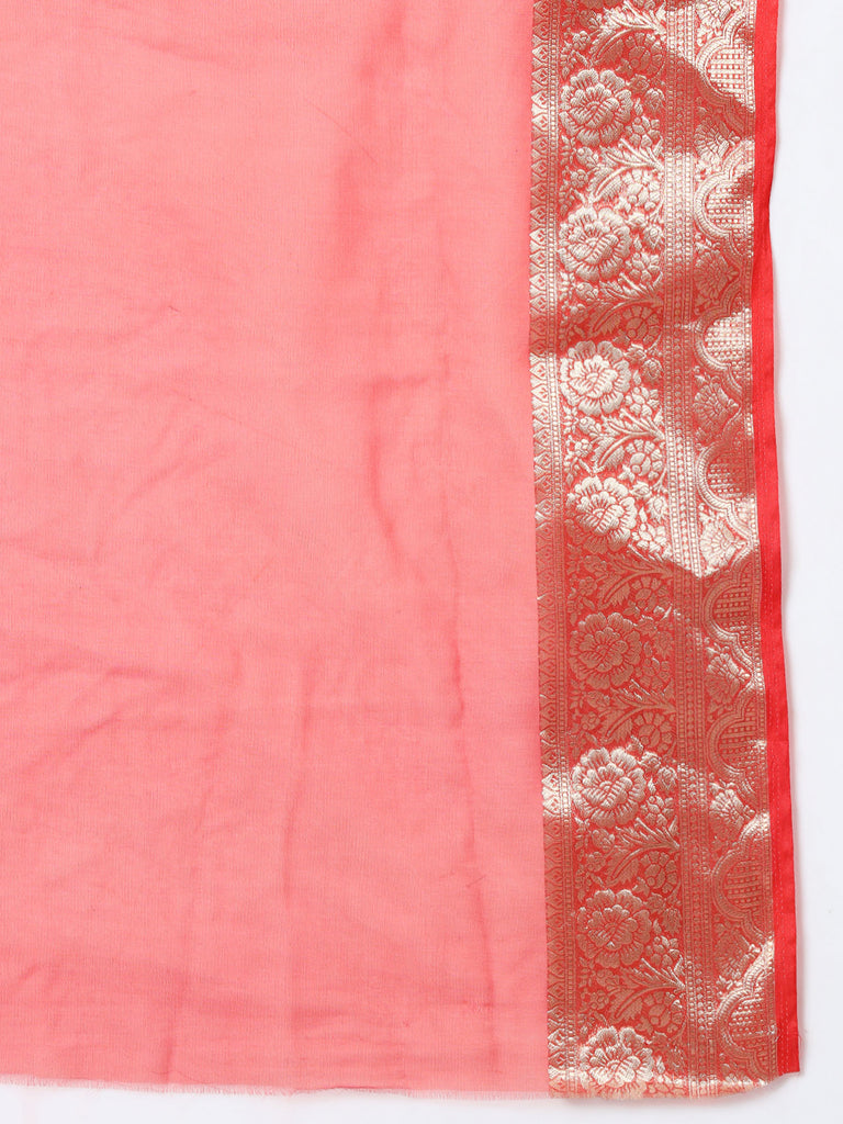 NAZAKAT- RED ORGANZA TIE N DYE SAREE WITH ZARI SAREE Cotton Saree stylefables   