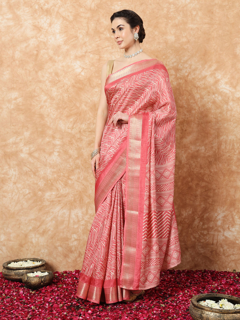 VANZA- PEACH SILK WITH ZARI BORDER SAREE Cotton Saree stylefables   