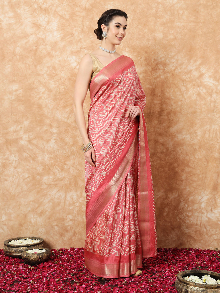 VANZA- PEACH SILK WITH ZARI BORDER SAREE Cotton Saree stylefables   