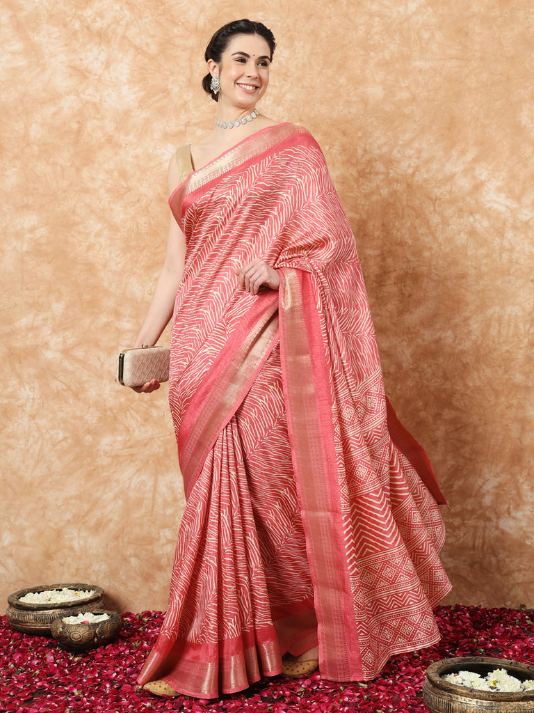 VANZA- PEACH SILK WITH ZARI BORDER SAREE Cotton Saree stylefables   