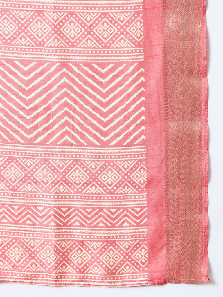 VANZA- PEACH SILK WITH ZARI BORDER SAREE Cotton Saree stylefables   