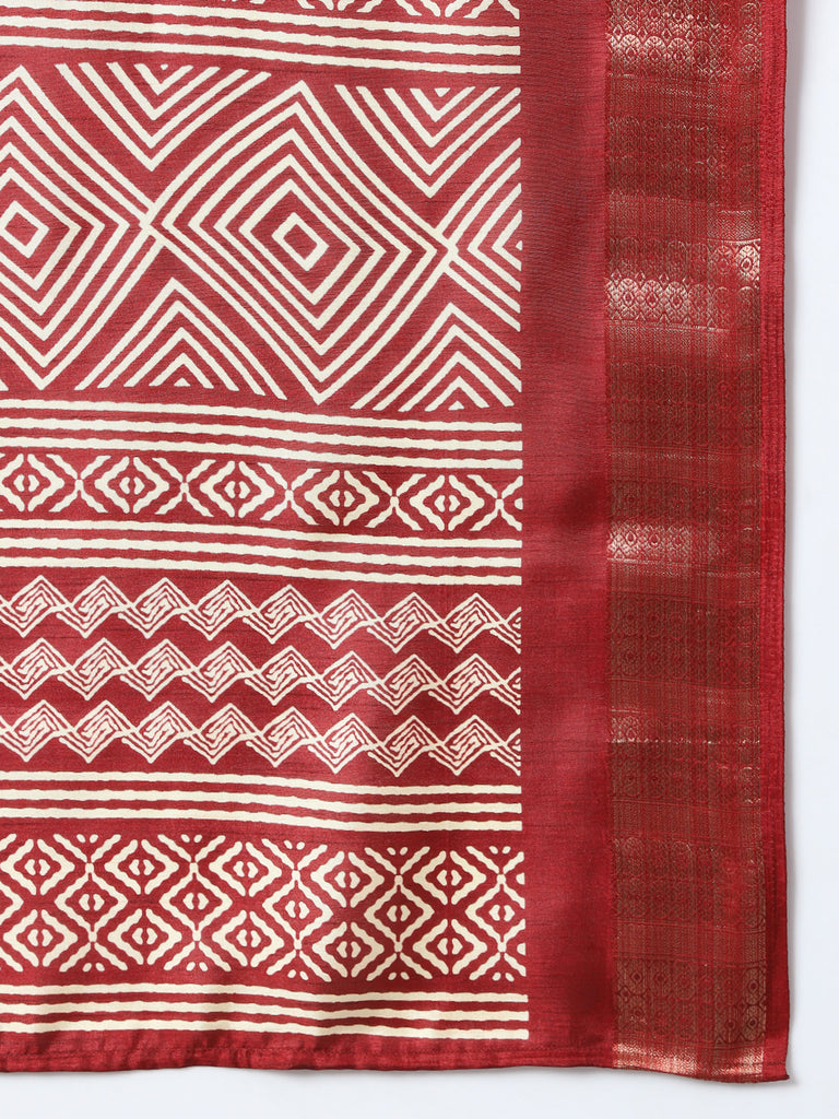 MAYRA- MAROON SILK WITH ZARI BORDER Cotton Saree stylefables   