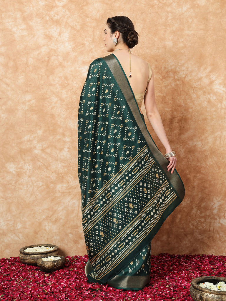 VANZA- GREEN SILK WITH ZARI BORDER SAREE Cotton Saree stylefables   