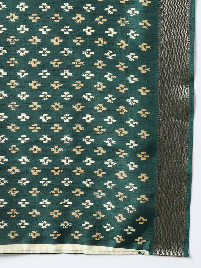 VANZA- GREEN SILK WITH ZARI BORDER SAREE Cotton Saree stylefables   