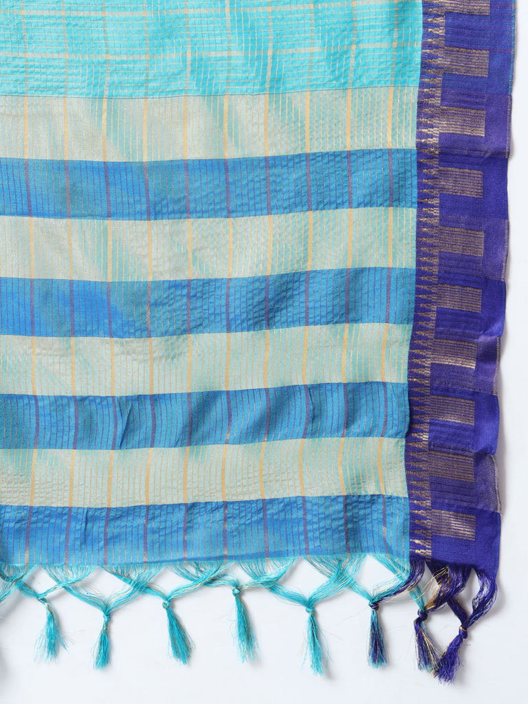 KESSA- BLUE SILK WITH ONTRAST ZARI BORDER SAREE Cotton Saree stylefables   