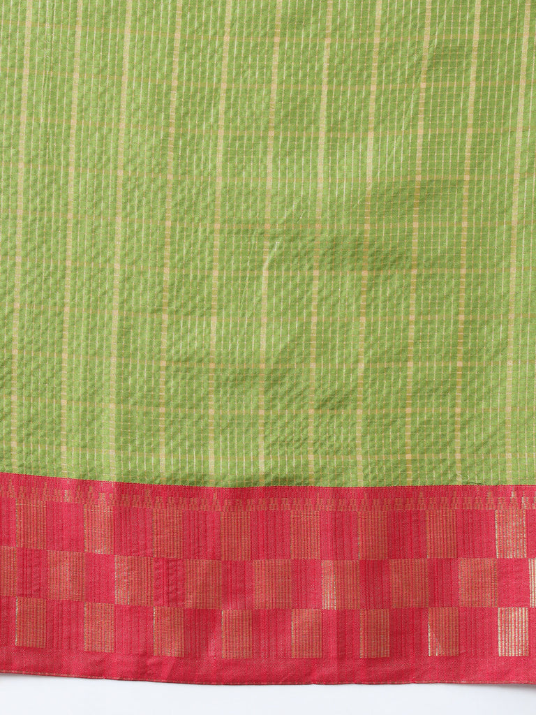 KESSA- GREEN SILK WITH CONTRAST ZARI BORDER SAREE Cotton Saree stylefables   