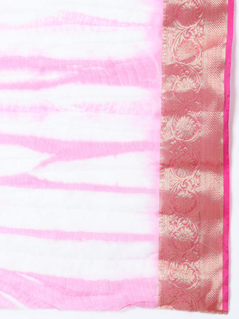 NAZAKAT-PINK ORGANZA TIE N DYE SAREE WITH ZARI SAREE Cotton Saree stylefables   