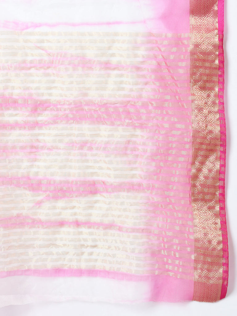 NAZAKAT-PINK ORGANZA TIE N DYE SAREE WITH ZARI SAREE Cotton Saree stylefables   