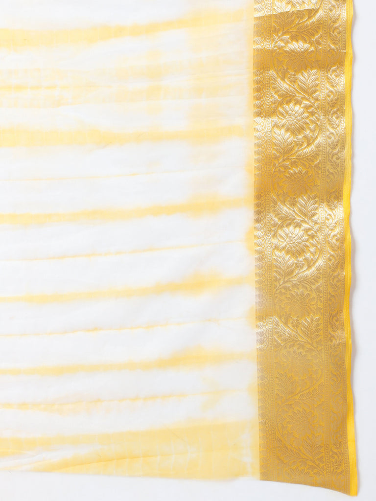 NAZAKAT- YELLOW ORGANZA TIE N DYE SAREE WITH ZARI SAREE Cotton Saree stylefables   