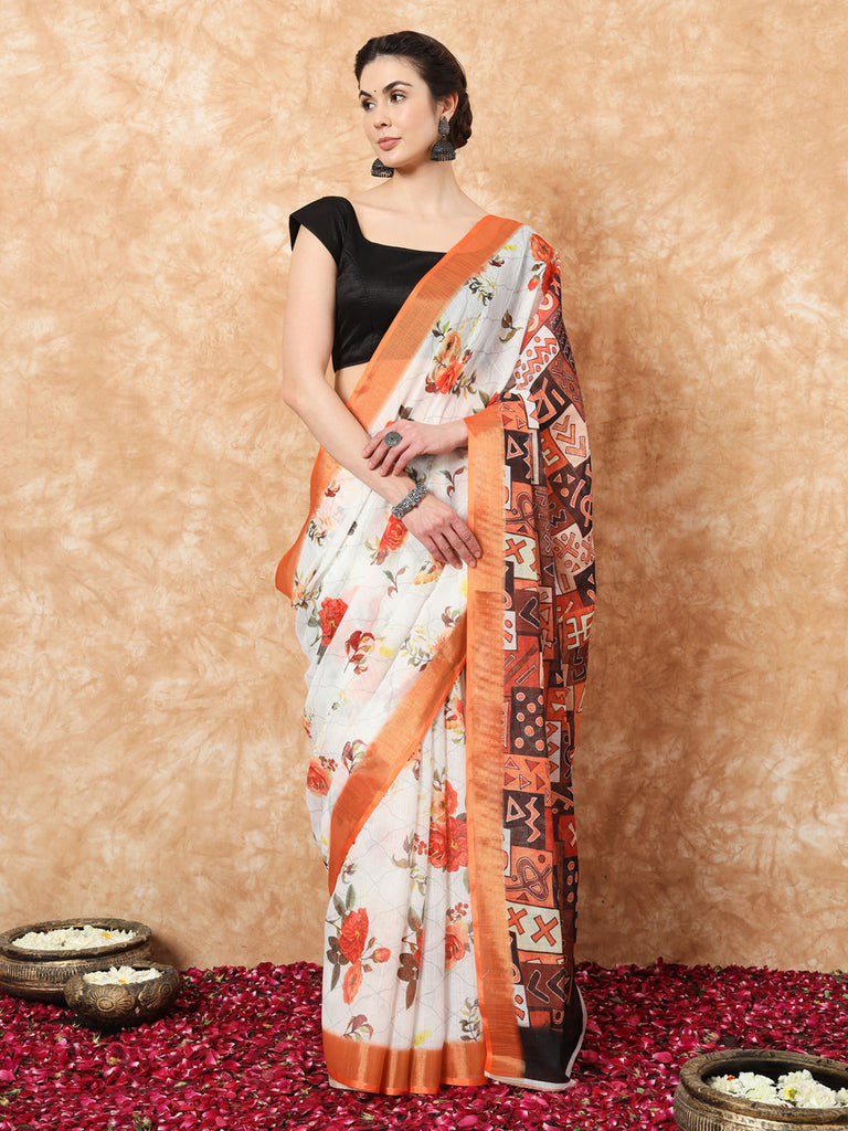 RETRO ROSE- LINEN SAREE Cotton Saree stylefables   