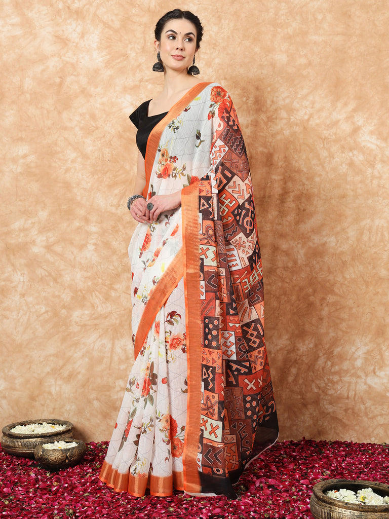 RETRO ROSE- LINEN SAREE Cotton Saree stylefables   