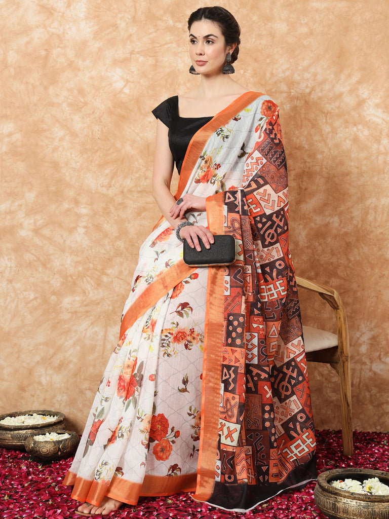 RETRO ROSE- LINEN SAREE Cotton Saree stylefables   