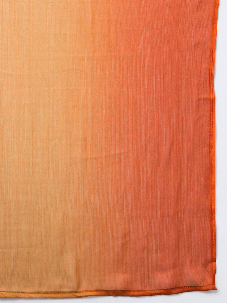 HUE DUNES- ORANGE AND GREEN CHIFFON READY TO WEAR SAREE Satin stylefables   