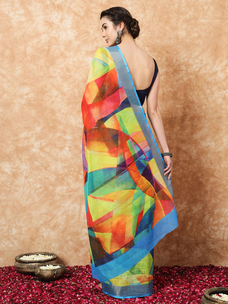 CHARMING HUES- MULTICOLOR LINEN SAREE Cotton Saree stylefables   