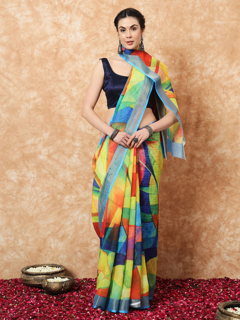 CHARMING HUES- MULTICOLOR LINEN SAREE Cotton Saree stylefables   