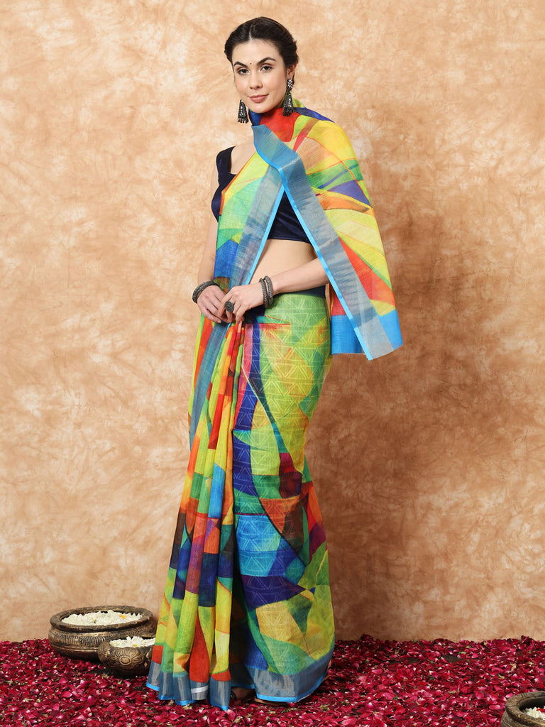 CHARMING HUES- MULTICOLOR LINEN SAREE Cotton Saree stylefables   