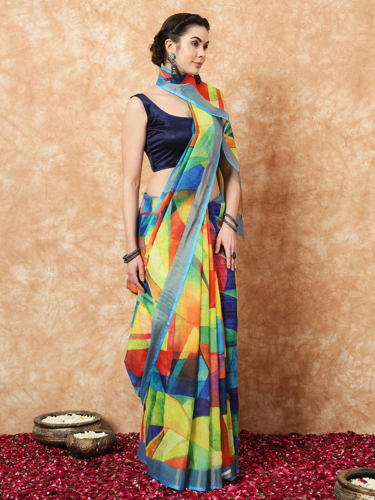 CHARMING HUES- MULTICOLOR LINEN SAREE Cotton Saree stylefables   