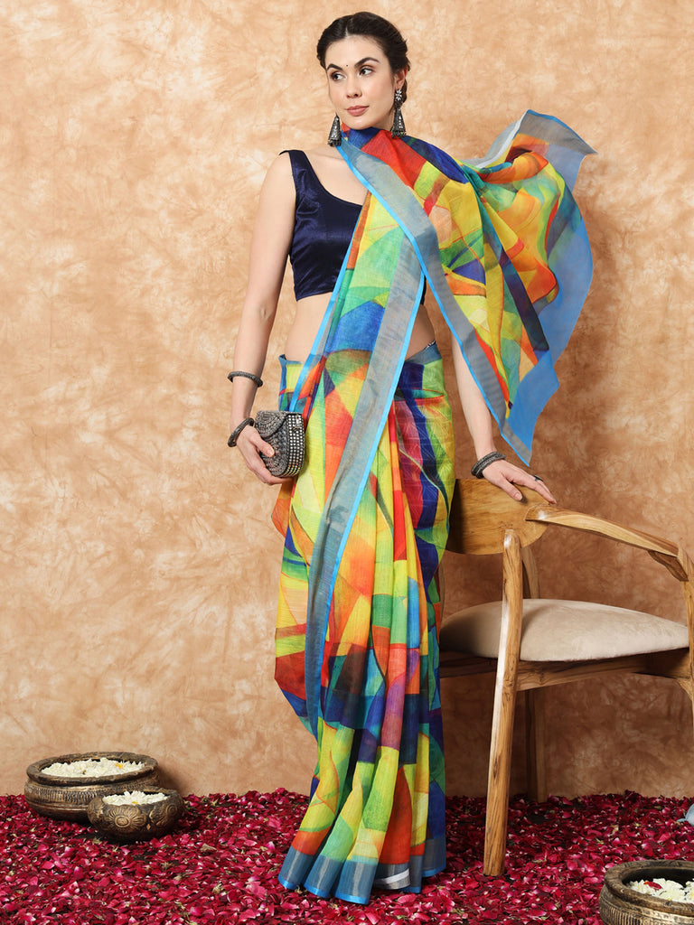 CHARMING HUES- MULTICOLOR LINEN SAREE Cotton Saree stylefables   