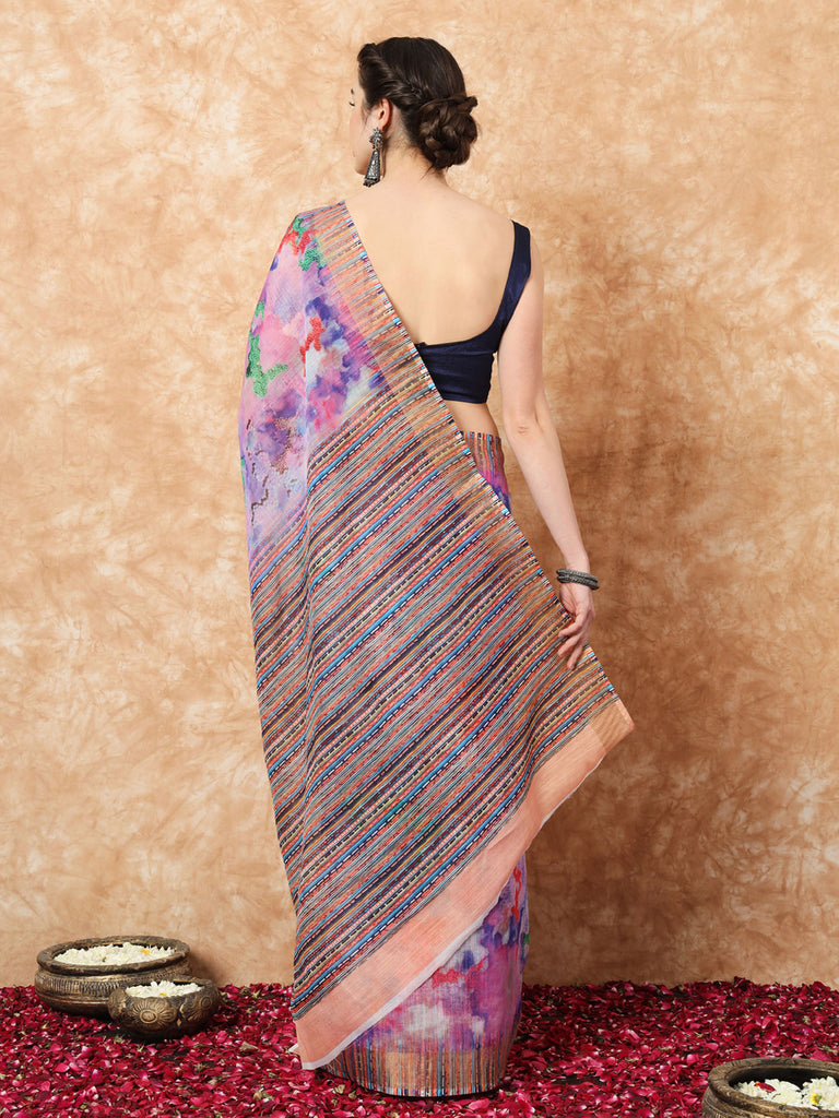 FLORAL GRACE-LINEN SAREE Cotton Saree stylefables   